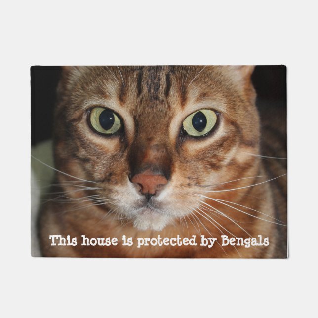 Bengal Cat Face Photograph "house is protected by" Doormat (Front)