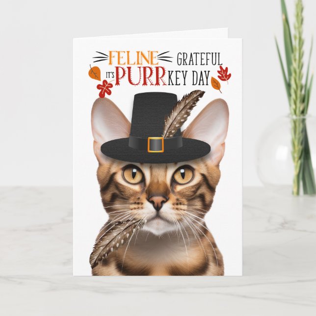 Bengal Cat Feline Grateful for PURRkey Day Holiday Card (Front)