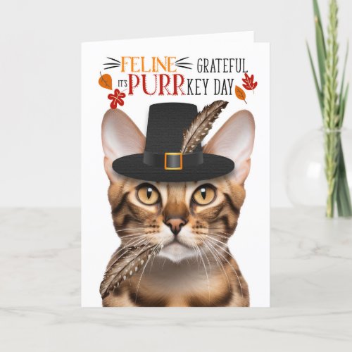 Bengal Cat Feline Grateful for PURRkey Day Holiday Card
