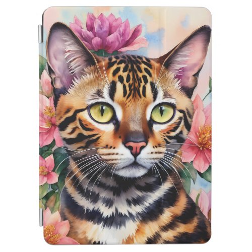 Bengal Cat Floral Portrait Art iPad Air Cover