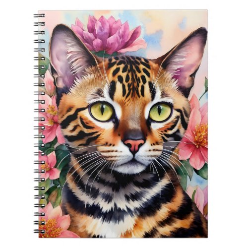 Bengal Cat Floral Portrait Art Notebook