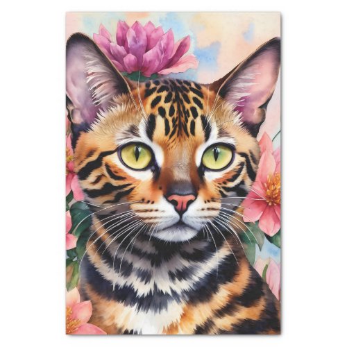 Bengal Cat Floral Portrait Art Tissue Paper