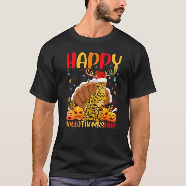 Bengal Cat  Happy Bengal Cat Hellothanksmas T-Shirt (Front)