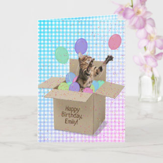 Bengal cat in box birthday card