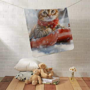 Bengal Cat in Sledge Let it Snow Christmas Baby Blanket