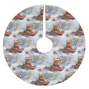 Bengal Cat in Sledge Let it Snow Christmas Brushed Polyester Tree Skirt
