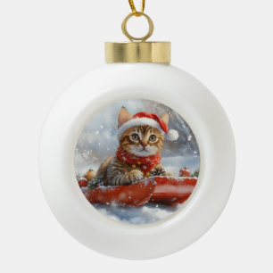 Bengal Cat in Sledge Let it Snow Christmas Ceramic Ball Christmas Ornament