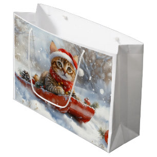 Bengal Cat in Sledge Let it Snow Christmas Large Gift Bag
