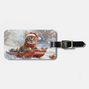 Bengal Cat in Sledge Let it Snow Christmas Luggage Tag