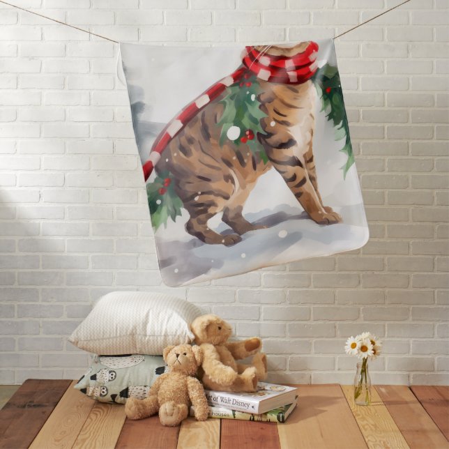 Bengal Cat in Snow Christmas  Baby Blanket (In Situ)