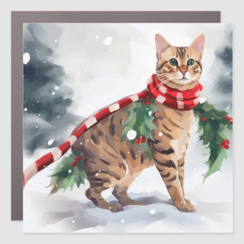 Bengal Cat in Snow Christmas  Car Magnet