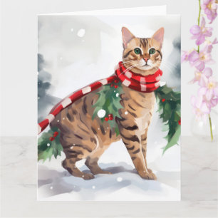 Bengal Cat in Snow Christmas  Card