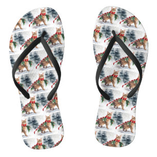 Bengal Cat in Snow Christmas  Flip Flops