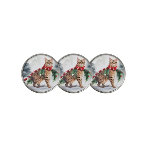 Bengal Cat in Snow Christmas  Golf Ball Marker