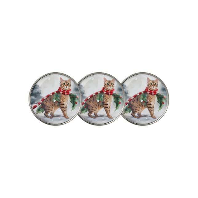 Bengal Cat in Snow Christmas  Golf Ball Marker (3 Up)