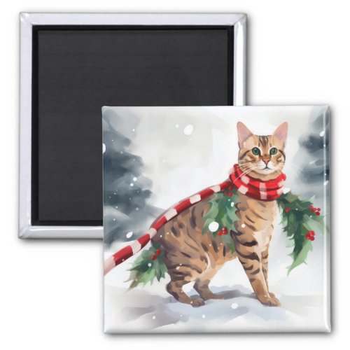 Bengal Cat in Snow Christmas  Magnet