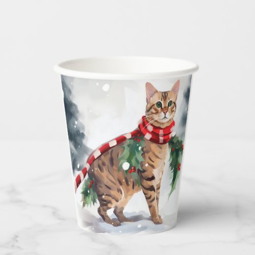 Bengal Cat in Snow Christmas  Paper Cups