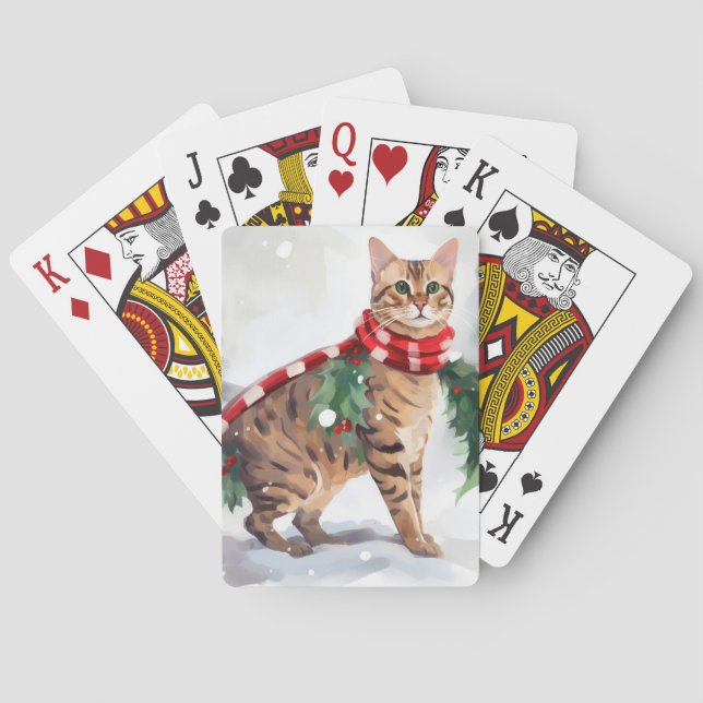 Bengal Cat in Snow Christmas  Poker Cards (Back)