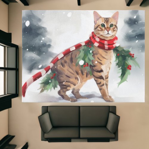 Bengal Cat in Snow Christmas Rug