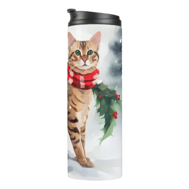 Bengal Cat in Snow Christmas  Thermal Tumbler (Rotated Right)