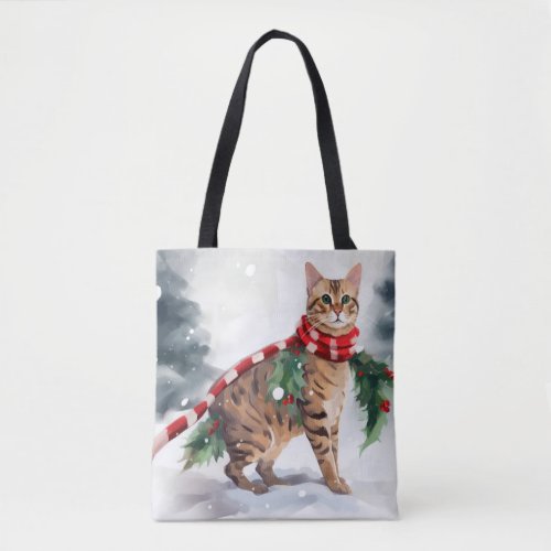 Bengal Cat in Snow Christmas  Tote Bag