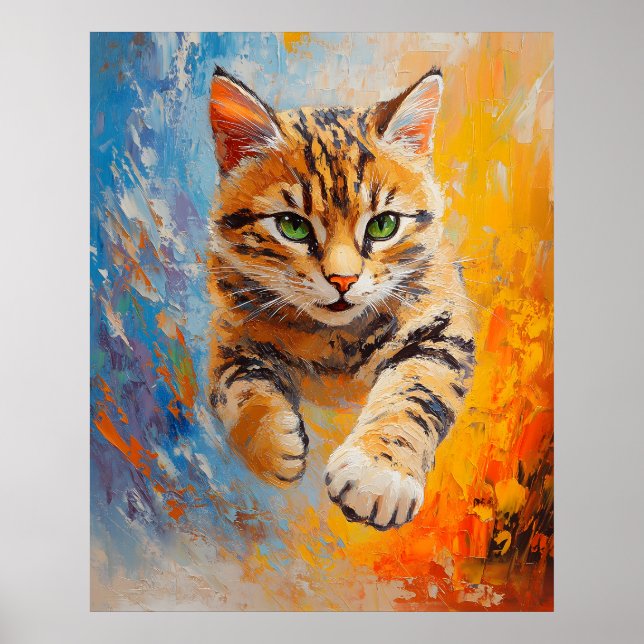 Bengal Cat Leaping Through Fire and Ice Poster (Front)
