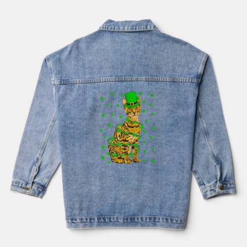 Bengal Cat Leprechaun Hat Bengal Cat St Patrick S  Denim Jacket