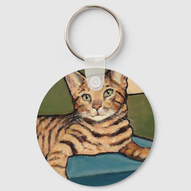 Bengal Cat Looking Up, Original Painting Keychain (Front)