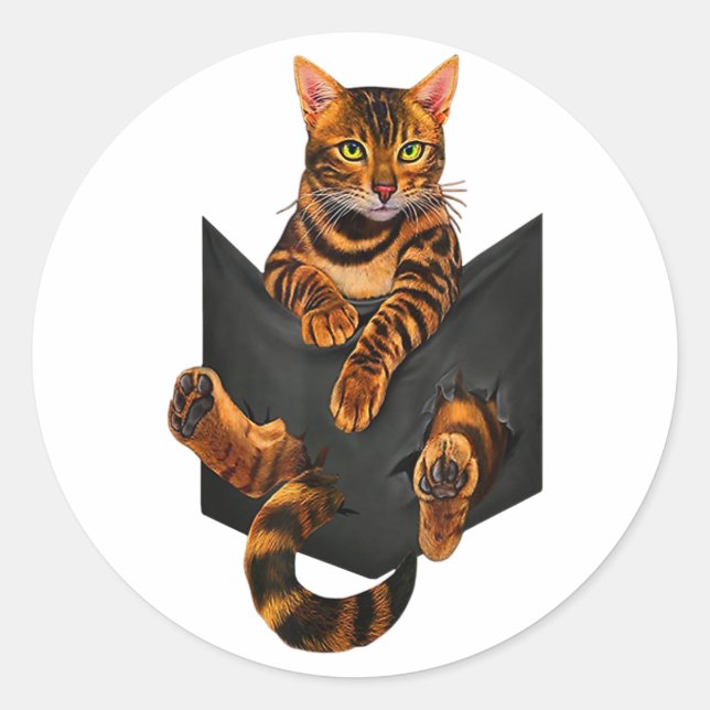 Bengal Cat Pocket Ripper Pocket Bengal Lover Classic Round Sticker (Front)