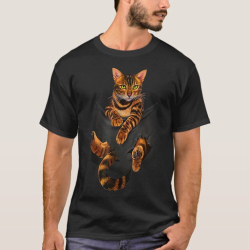 Bengal cat pocket ripper pocket Bengal lover gift T_Shirt