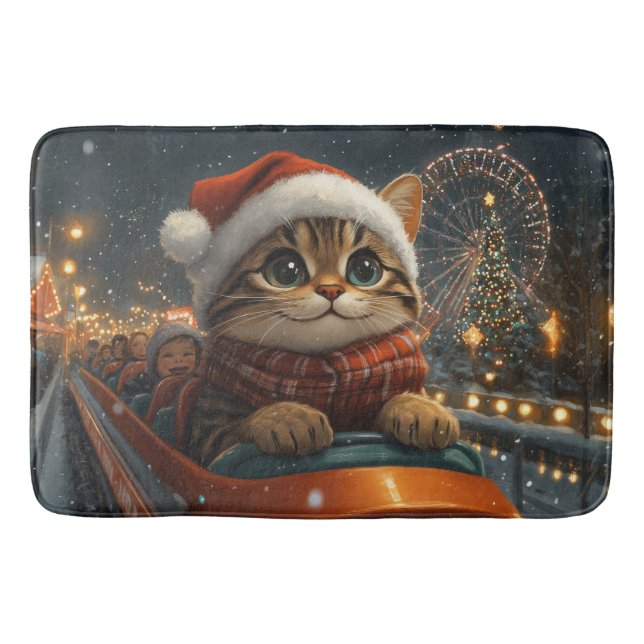 Bengal Cat Roller Coaster Christmas Bath Mat (Front)