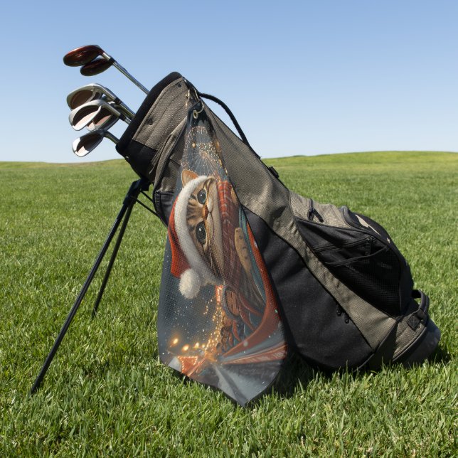 Bengal Cat Roller Coaster Christmas Golf Towel (Green)