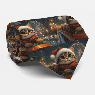 Bengal Cat Roller Coaster Christmas Neck Tie