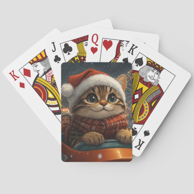 Bengal Cat Roller Coaster Christmas Poker Cards (Back)