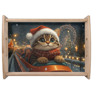 Bengal Cat Roller Coaster Christmas Serving Tray