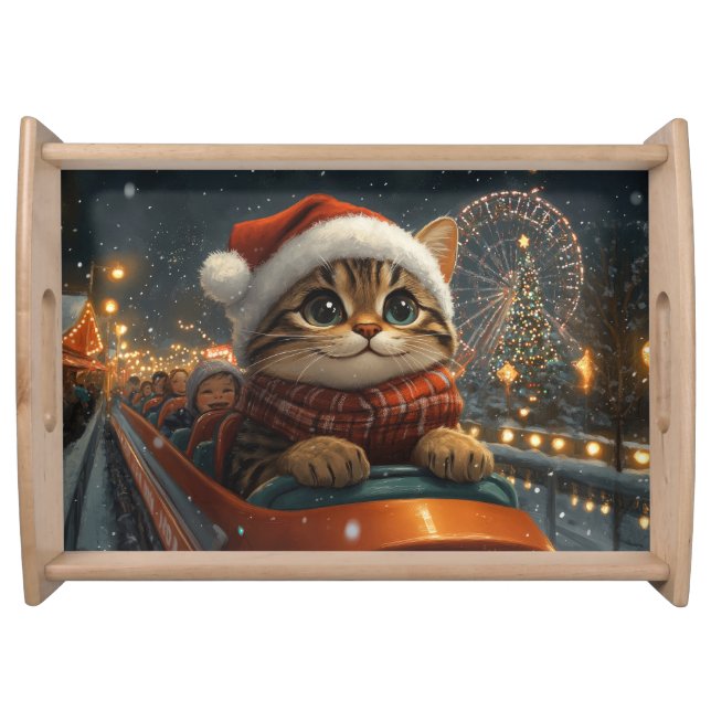 Bengal Cat Roller Coaster Christmas Serving Tray (Front)