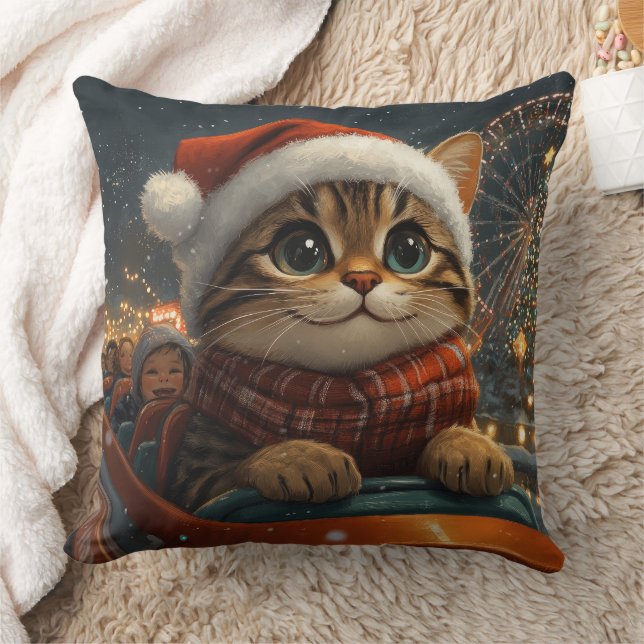 Bengal Cat Roller Coaster Christmas Throw Pillow (Blanket)
