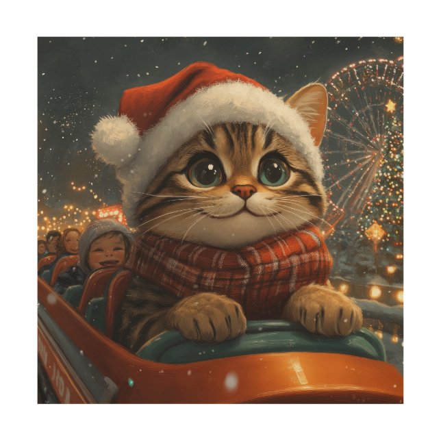 Bengal Cat Roller Coaster Christmas Wood Wall Art (Front)