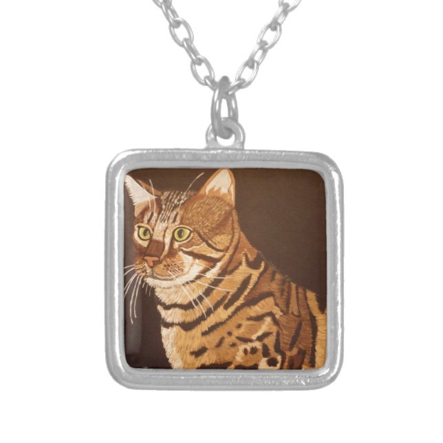 Bengal Cat Silver Plated Necklace (Front)