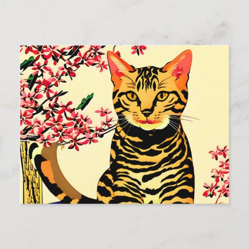 Bengal cat sitting on a table postcard