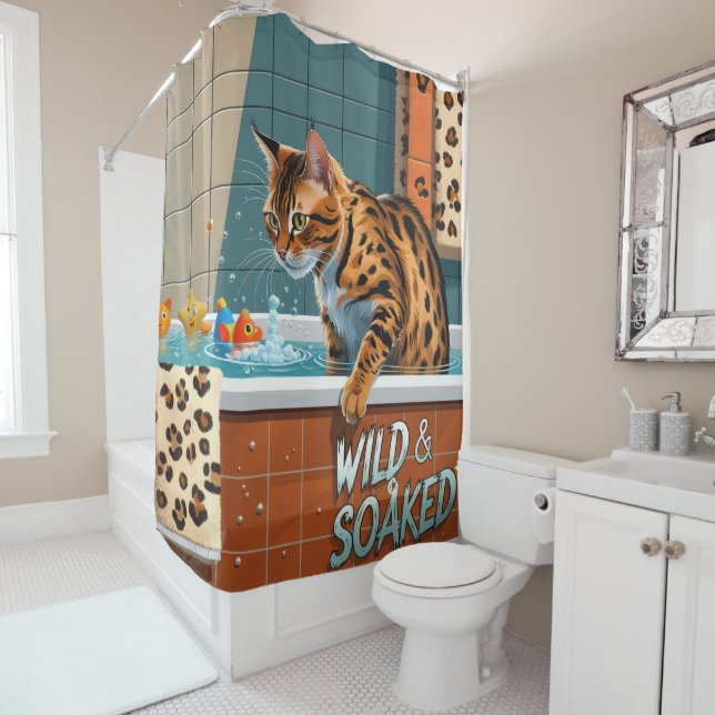 Bengal Cat Sloppy Sleepy Cute Funny  Shower Curtain (In Situ)