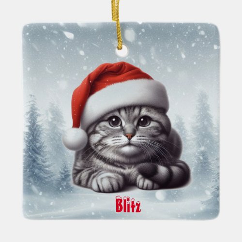 Bengal Cat Snowy Christmas Ceramic Ornament