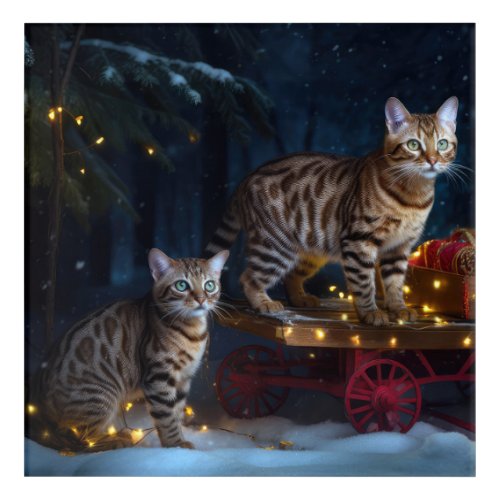 Bengal Cat Snowy Sleigh Ride Christmas Decor 