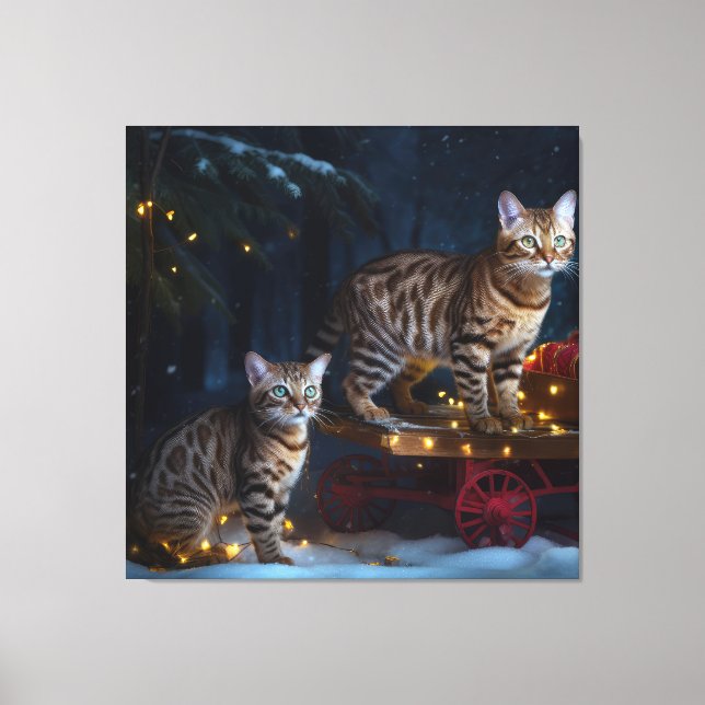 Bengal Cat Snowy Sleigh Ride Christmas Decor  (Front)