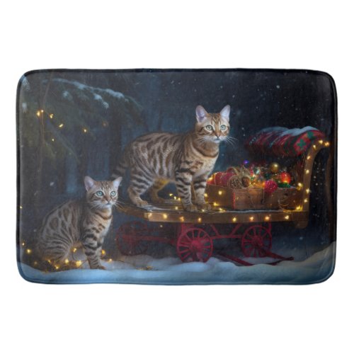 Bengal Cat Snowy Sleigh Ride Christmas Decor  Bath Mat