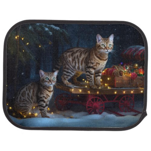 Bengal Cat Snowy Sleigh Ride Christmas Decor  Car Floor Mat