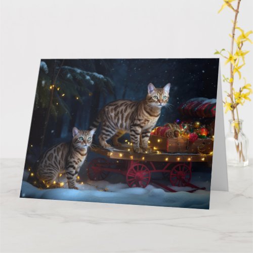 Bengal Cat Snowy Sleigh Ride Christmas Decor  Card
