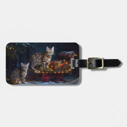 Bengal Cat Snowy Sleigh Ride Christmas Decor  Luggage Tag