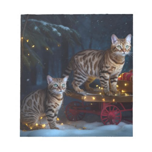 Bengal Cat Snowy Sleigh Ride Christmas Decor  Notepad