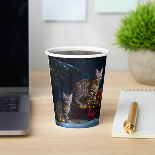 Bengal Cat Snowy Sleigh Ride Christmas Decor  Paper Cups